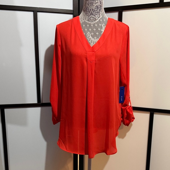 Apt. 9 Tops - Apt. 9 Bold Red V-Neck Blouse - Color: Chery Tulip